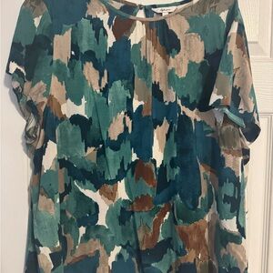 Reitmans Teal and Brown Abstract Blouse